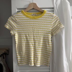 Heart & Hips Yellow & White Ribbed Baby Tee | S | Y2K